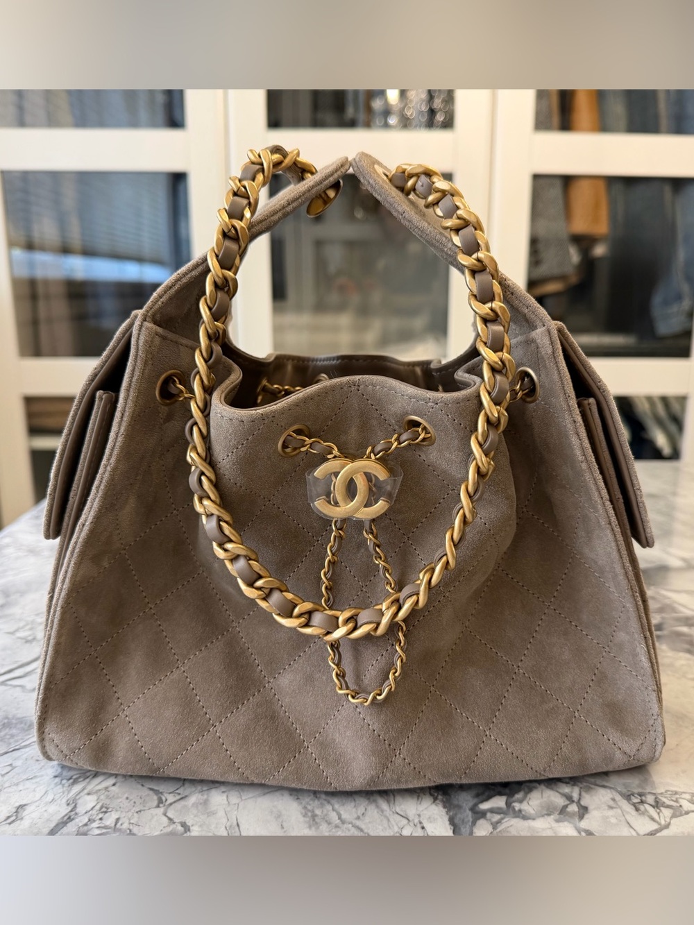 NWT ~ ✨RARE✨AUTH CHANEL 25, Grey Suede - Size Small